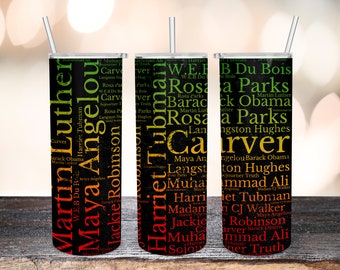 Black History Names 20oz Straight Tumbler Wrap PNG-Sublimation Design