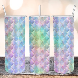 Iridescent Mermaid Scale 20oz Straight Tumbler Wrap PNG-Sublimation Design