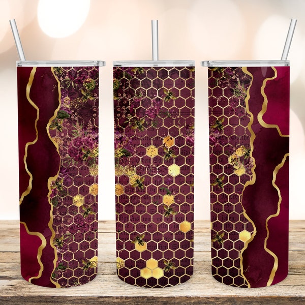 Burgundy Honeycomb Agate Sublimation Designs Downloads-Skinny Tumbler 20oz Design-PNG Commercial Use