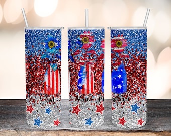 Gud välsigne Amerika sublimeringsdesigner nedladdningar - rak smal tumbler 20oz design - 4 juli - självständighetsdagen - PNG kommersiellt bruk