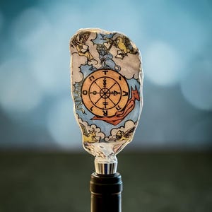 Tarot Card Wheel Of Fortune Oyster Shell Wine Bottle Stopper