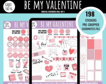 Valentine's Day Digital Planner Stickers | Pre-Cropped Stickers | Goodnotes File | Individual PNG Images | iPad Planning
