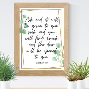 Ask Seek Knock Scripture Art Printable Matthew 7:7 8x10 Printable Wall Art Catholic Home Decor Christian Digital Print Christian Gifts