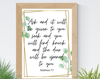 Ask Seek Knock Scripture Art Printable Matthew 7:7 8x10 Printable Wall Art Catholic Home Decor Christian Digital Print Christian Gifts