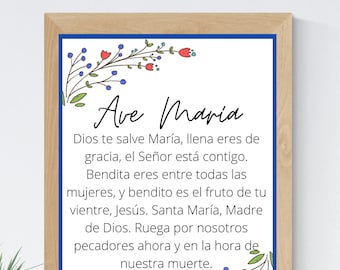 Hail Mary Catholic Prayer Art Printable Spanish 8x10 Printable Wall Art 5x7 Religious Home Decor Christian Prayer Digital Print 11x14