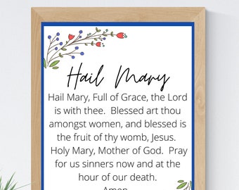 Hail Mary Catholic Prayer Art Printable English 8x10 Printable Wall Art 5x7 Religious Home Decor Christian Prayer Digital Print 11x14