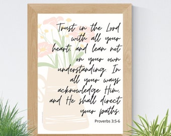 Trust In the Lord Scripture Art Printable Proverbs 8x10 Printable Wall Art Catholic Home Decor Christian Digital Print Christian Gifts