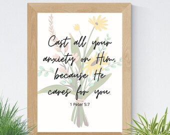 Cast Your Anxiety Scripture Art Printable Peter 8x10 Printable Wall Art Catholic Home Decor Christian Digital Print Christian Gifts