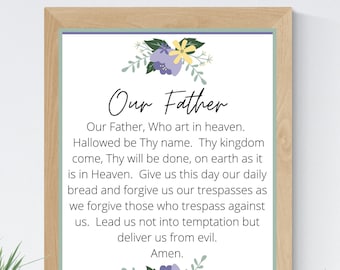 Our Father Catholic 8x10 Printable Wall Art 5x7 Religious Home Decor Christian Prayer Digital Print 11x14
