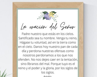 The Lord's Prayer Spanish 8x10 Printable Wall Art 5x7 Religious Home Decor Christian Prayer Digital Print 11x14