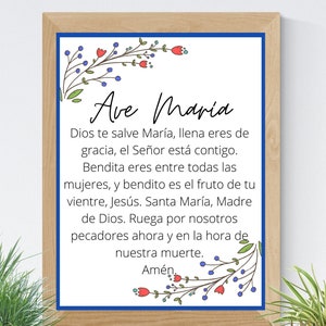Hail Mary Catholic Prayer Art Printable Spanish 8x10 Printable Wall Art 5x7 Religious Home Decor Christian Prayer Digital Print 11x14
