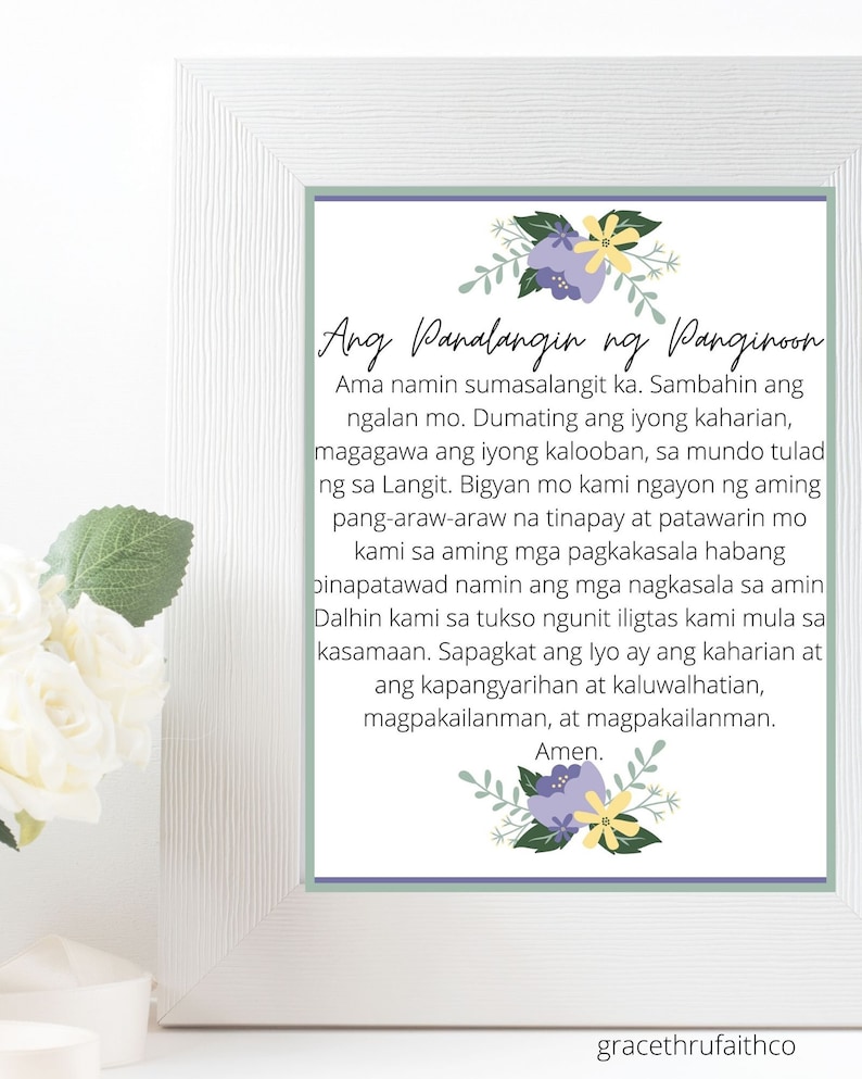 The Lord's Prayer Tagalog 8x10 Printable Wall Art 5x7 Religious Home