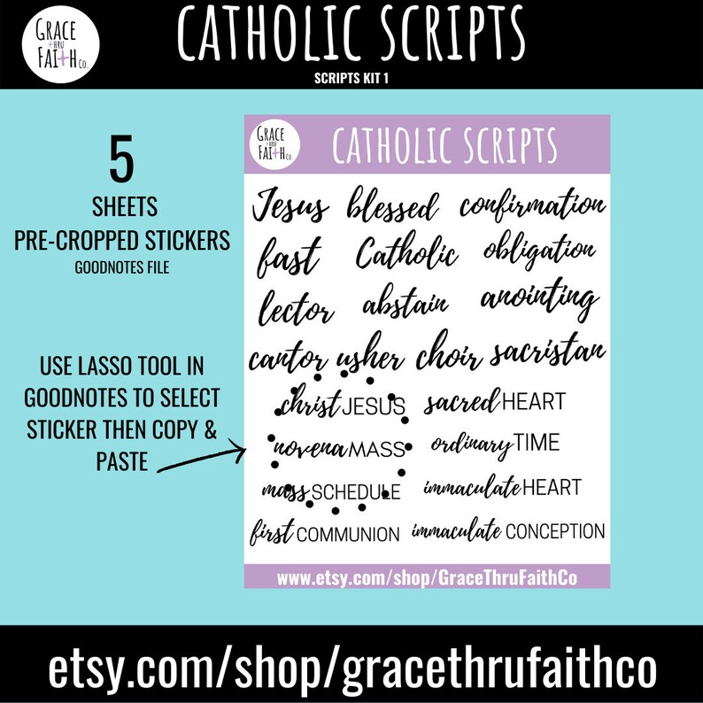 Catholic Digital Planner Stickers Pre-Cropped Stickers Goodnotes File Individual PNG Images iPad Planning image 3