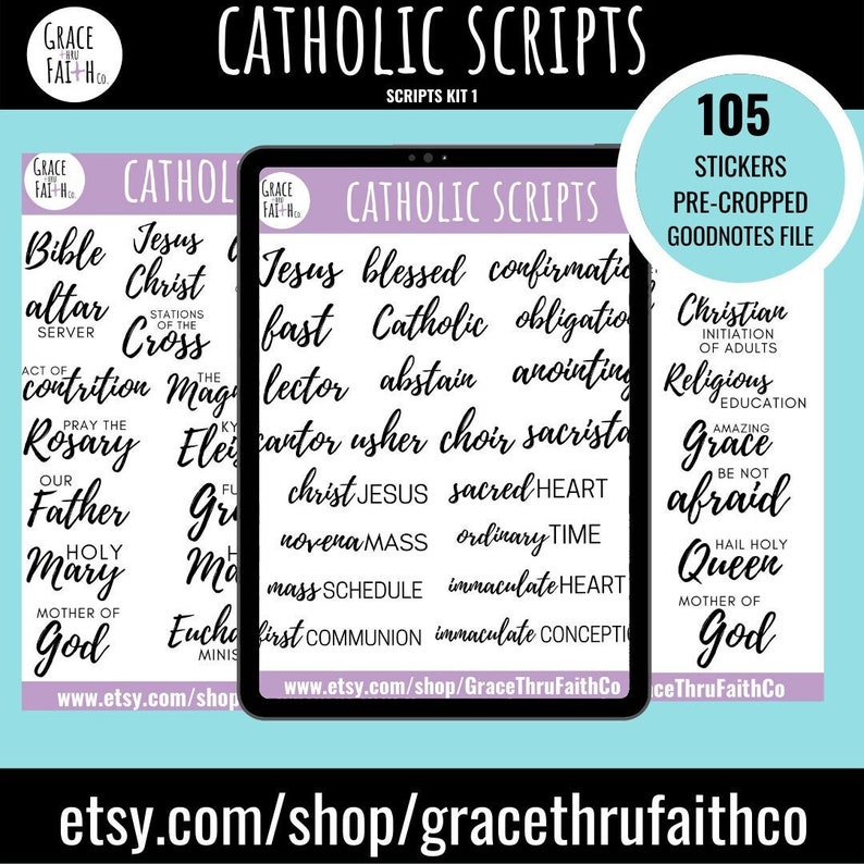 Catholic Digital Planner Stickers Pre-Cropped Stickers Goodnotes File Individual PNG Images iPad Planning image 1