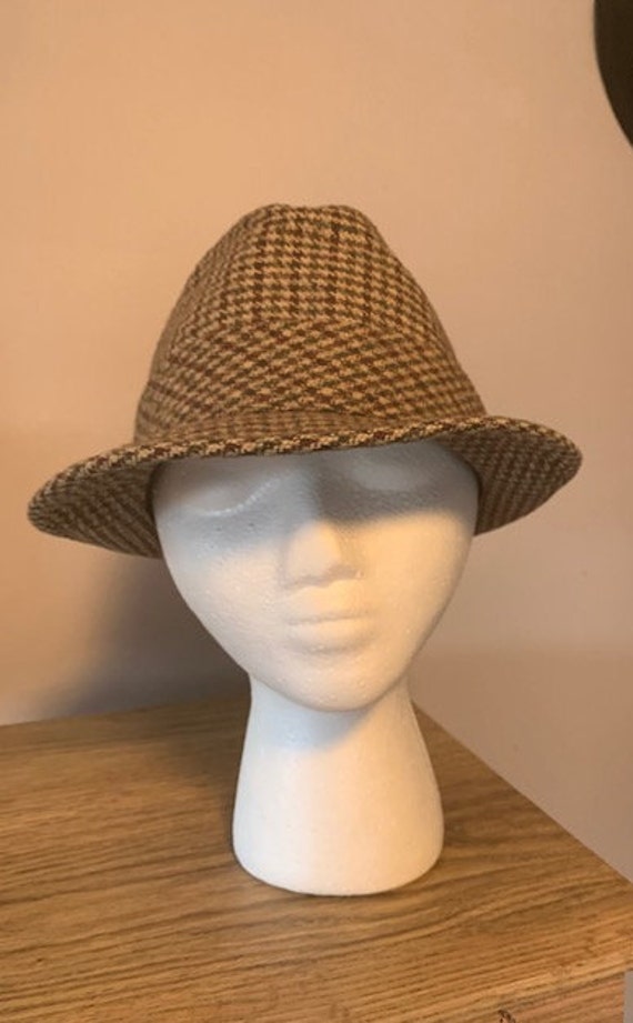 Houndstooth Fedora Hat Vintage 1960s Mens Unisex … - image 1