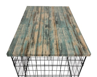 Teal Wood Plank Dog Crate Topper: Modern Pet Furniture