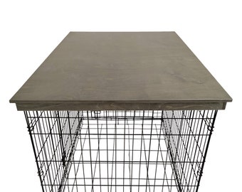 Wood Dog Crate Topper: Pewter Finish, Secure Fit Kennel Cover