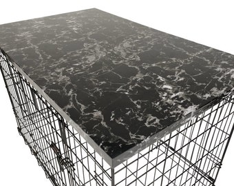 Black Marble Dog Crate Topper: Modern Pet Kennel Cover, Space Saving Furniture