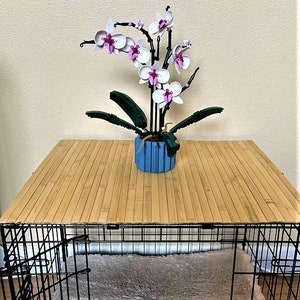 View of Stylish Bamboo Dog Crate Topper, Multiple Finishes Stores Easily, Pet ...