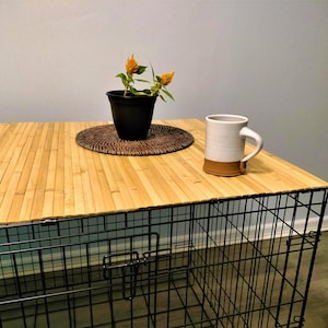 Bamboo Dog Crate Topper: Natural Finish Pet Kennel Tabletop
