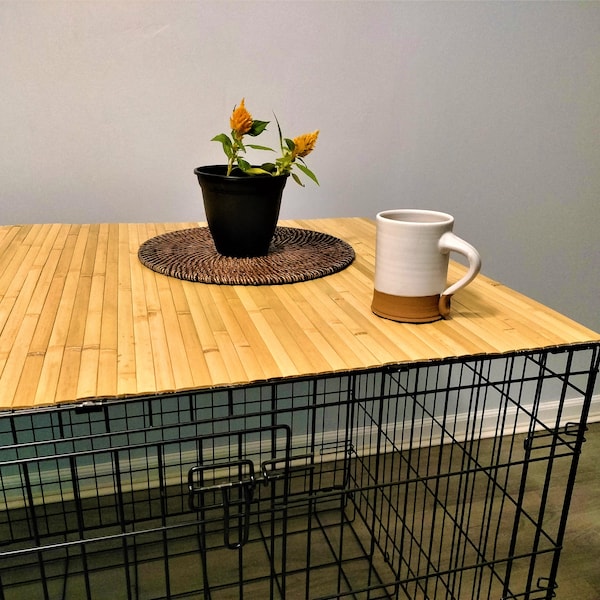 Dog Kennel Bamboo Top, Rollup Storage, NATURAL FINISH, handcrafted, dog crate topper, dog crate table top, custom made sizes available