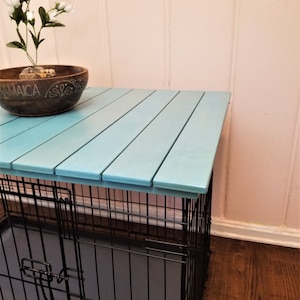 Dog Crate Topper | Safety Lip Included | Kennel Wood Table Top Cover Farmhouse Furniture Model DCT SLAT