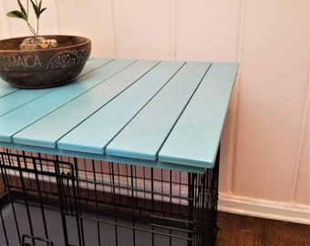 Farmhouse Dog Crate Topper: Wood Kennel Table Top with Safety Lip