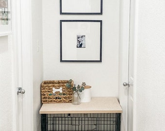 Linen Wood Dog Crate Topper: Modern Pet Kennel Cover