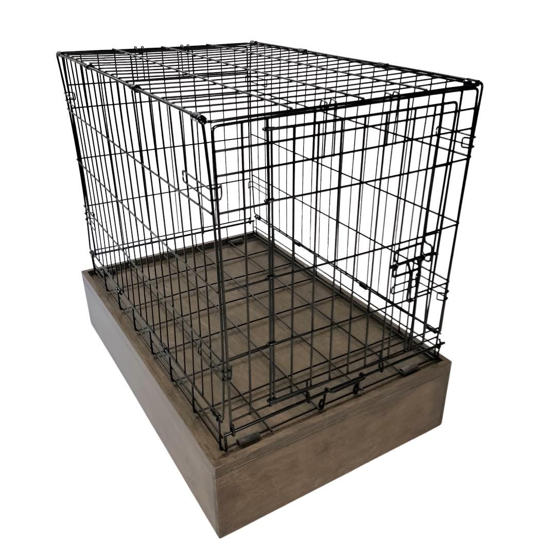 View of Modern Edge Wood Dog Crate Base, Walnut Stain, Safety Lip Secure Fit ...
