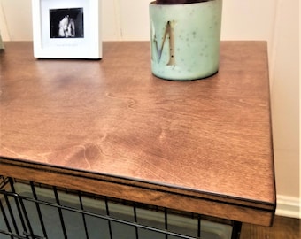 Stylish Wood Dog Crate Topper, Black Cherry Stain - Secure Fit, Pet-Safe Finish