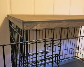 Dog Kennel Wood Top with safety lip, MEDIUM BROWN STAIN, handcrafted, dog crate topper, dog crate table top, custom made sizes available