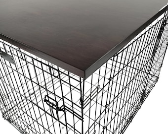 Dark Brown Wood Dog Crate Topper: Pet Kennel Cover, Space Saving Furniture