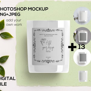 bougie blanche personnalisee mockup, un fichier numérique PNG JPEG et PSD