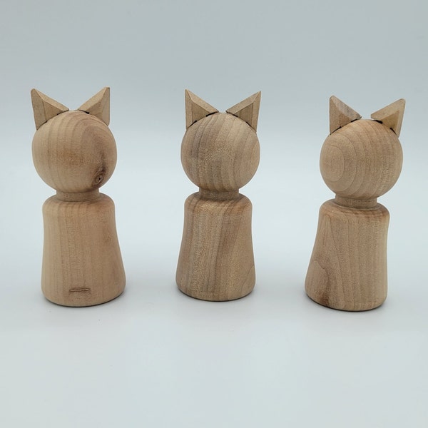 DIY Crafts, 3 Unfinished Peg Doll Animals, Crafts for Kids, Fox Peg Doll, Unfinished Peg Doll Animals, Cat Peg Dolls