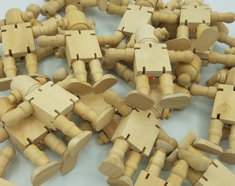 B-Grade Wooden Robot Dolls, Imperfect DIY Craft Toys