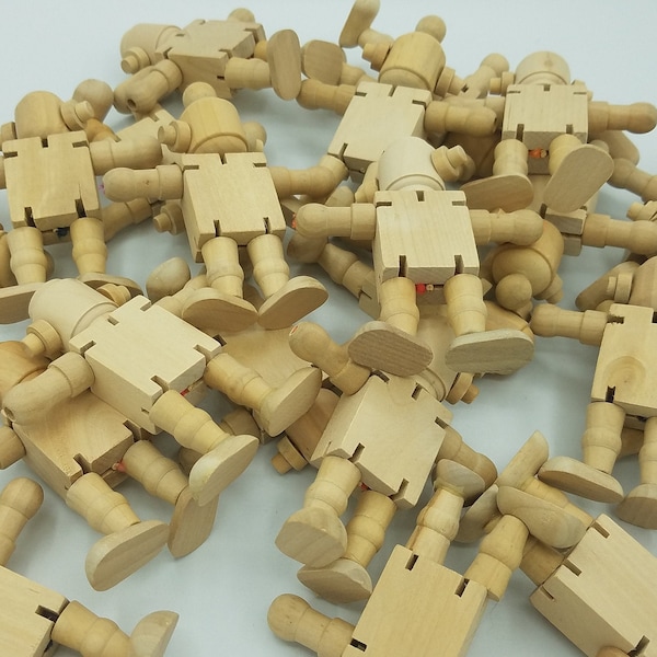 B-Grade Wooden Robot Toys, Party Favors for Kids, Imperfect Wooden Robot Dolls, DIY Crafts, Gifts for Kids, Kids Toys