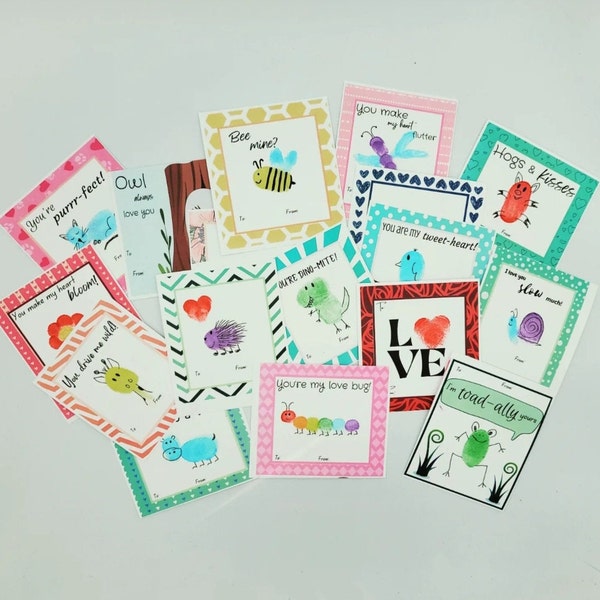 PRINTABLE Valentine's Day Crafts for Kids, Finger Print Art Valentine, DIY Valentine's Day Cards, Digital Download