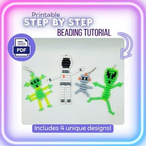 Pony Bead Keychain Patterns, Space Themed, Robot, Alien, Astronaut Craft Tutorial (Digital PDF Download)