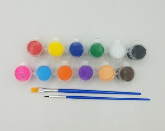 Prefilled Acrylic Paint Pot Strip Set, 12 Colors, with Brushes