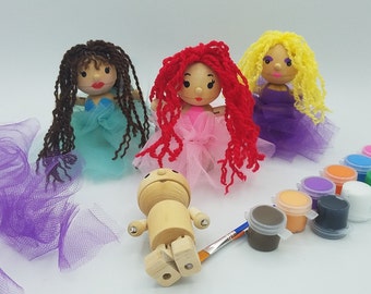 Kit de manualidades de princesas para hacer tú mismo, muñecas de madera, manualidades para niños