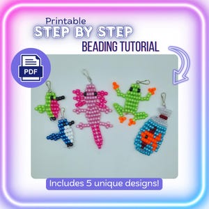 Pony Bead Keychain Pattern, Axolotl, Hummingbird, Fish, Frog Craft Tutorial (Digital PDF Download)
