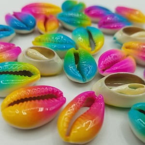 20 Painted Cowrie Shells, Beads for Jewelry Making, Rainbow Shell Beads, Multicolor Shell Beads, Hair Beads