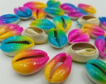 20 Painted Cowrie Shells, Beads for Jewelry Making, Rainbow Shell Beads, Multicolor Shell Beads, Hair Beads