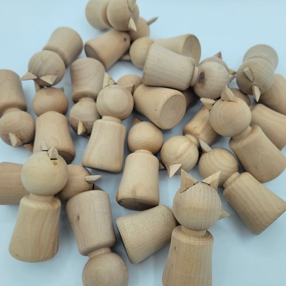 Unfinished Peg Doll Animal Painting Craft, DIY Kids Toy (B Grade)