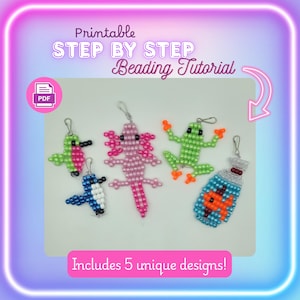 Pony Bead Patterns, Axolotl, Hummingbird, Fish, Frog  Beading Patterns (Digital Download, PDF Craft Pattern)