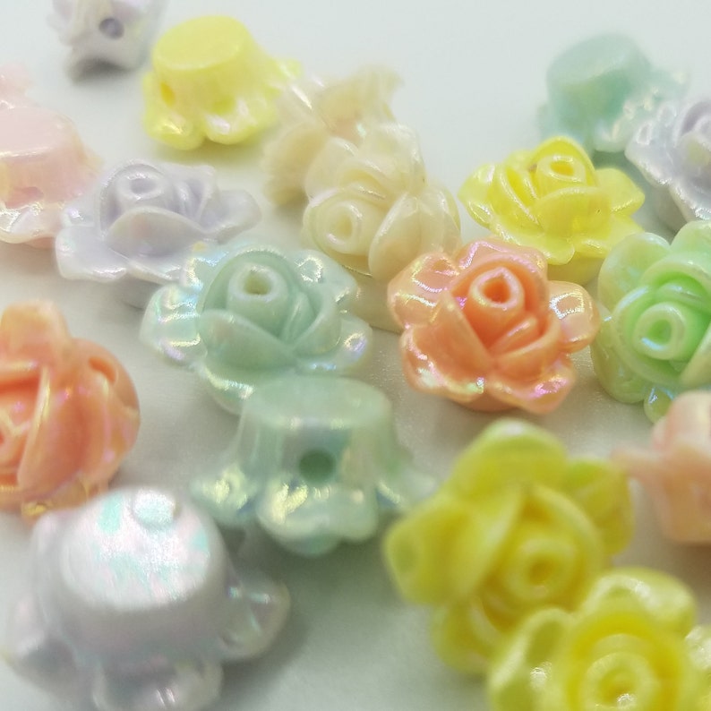 25 Flower Beads Rose Beads Colorful Floral Beads Spring Etsy
