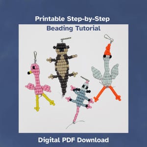 Perlenmuster für Ponys, Otter, Flamingos, Reiher und Opossums (Digitaler Download, PDF-Bastelvorlage)