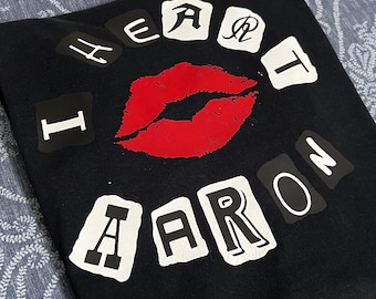 Mean Girls Inspired “I Heart Aaron” Shirt Burn Book Letters