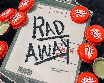FALLOUT RAD AWAY Prop Drink Bag With Bottle Cap And Syringe