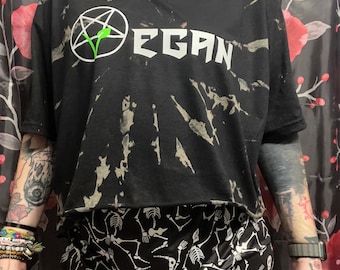 Reverse Bleach Tie Dye Vegan Satantic Crop Top Shirt
